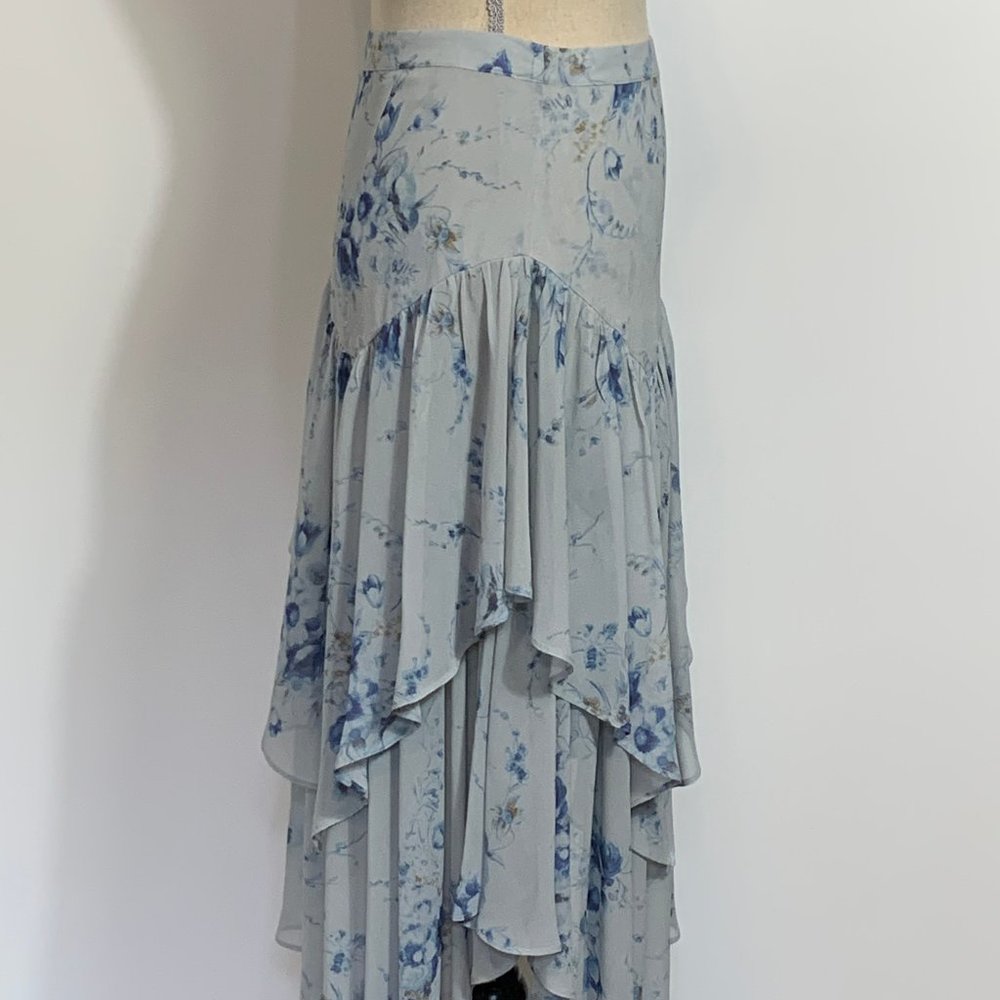 LoveShackFancy Blue Floral Rowan Silk Asymmetrical Skirt Size P - Picture 12 of 13